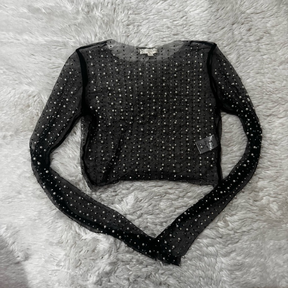 Endless Blu Elegant Black Sheer Top with Embellishments